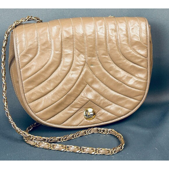 Meyers Handbags - Meyers Vintage Taupe Leather Quilted Shoulder Bag Purse 9" X 7"